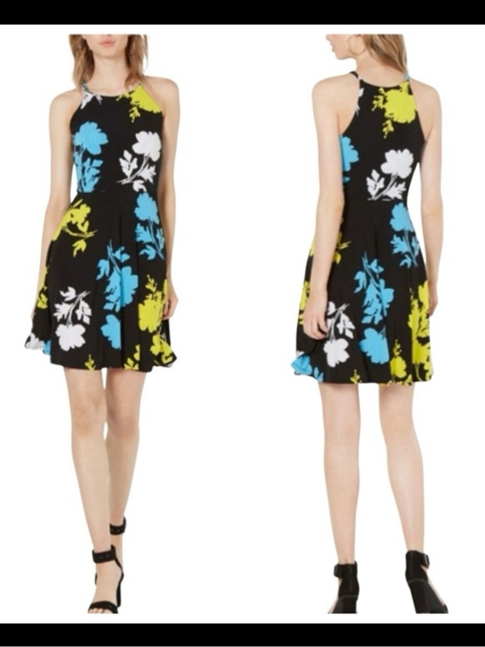 Bar III Floral Print Halter Fit & Flare Dress - Floral Eclipse NWT Size Medium